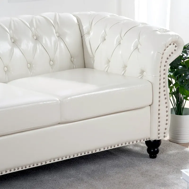 84.65   PU Rolled Arm Chesterfield 3 Seater Sofa