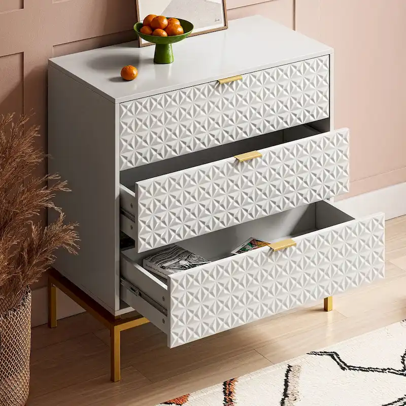 3-Drawer Mid-Century Storage Cabinet — White / Navy / Black