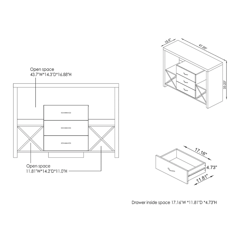 Furniture of America Mystal Industrial Concrete-like 3-drawer Buffet