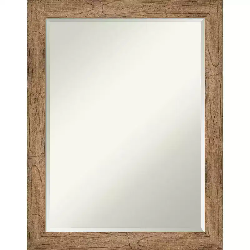 Amanti Art Owl Brown Narrow Petite Bevel Wood Bathroom Wall Mirror 27.5 x 21.5 in.