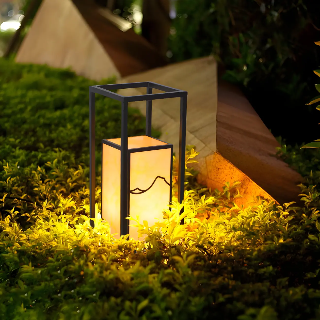 Black Metal Glass Geometric Post Cap Light