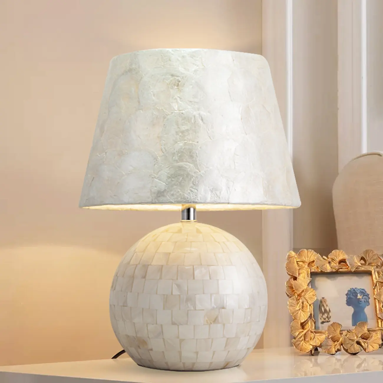 Modern Shell Table Lamp with Geometric Shade