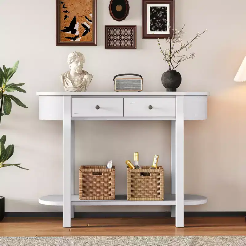 Vintage Narrow Console Table with Storage, Wood Entryway Table with Open Shelf for Entryways and Living Rooms