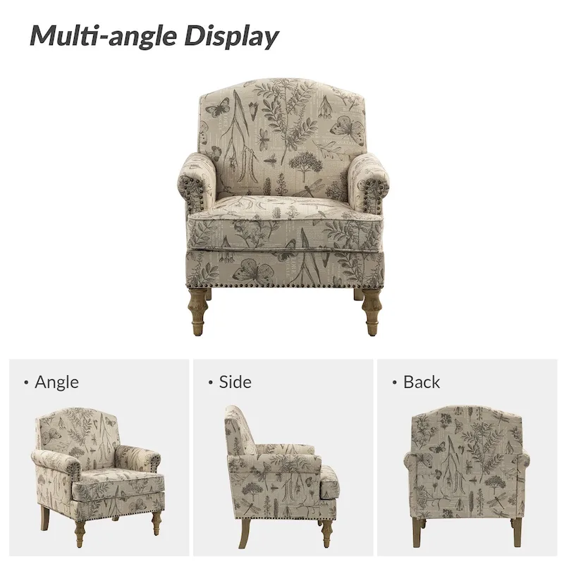 Grey/Navy Farmhouse Nailhead Camelback Armchair, 1-Person