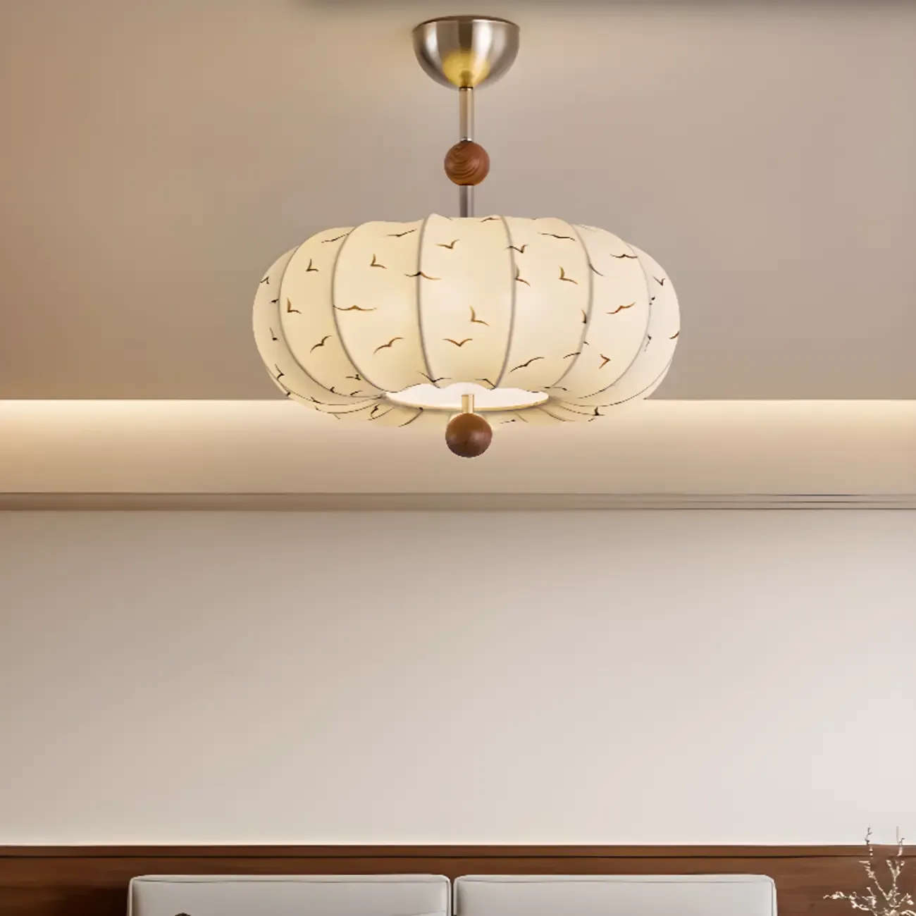 Modern Off-white Fabric Pendant Light with 5-Light & LED