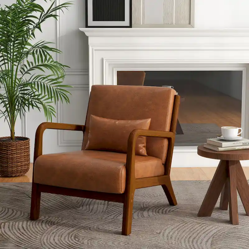 Mid-Century Modern Upholstered Accent Chair with Wood Frame