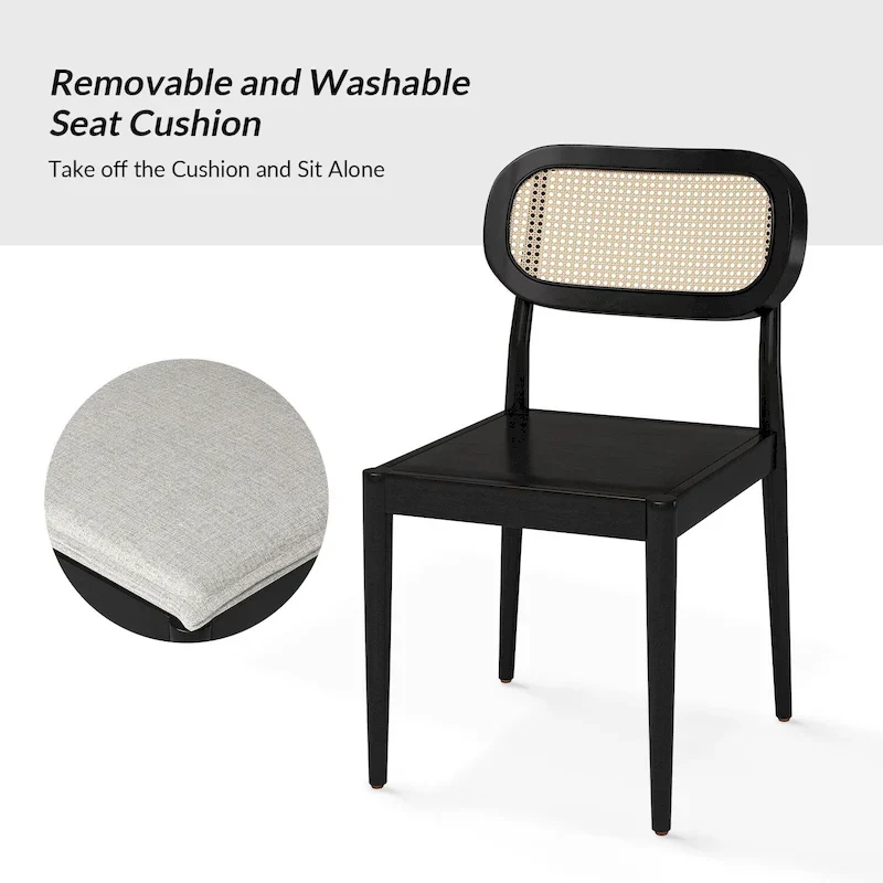 Konstantin Modern Solid Wood Dining Chair with Ratten Back and Removable Cushion Set of 4 by HULALA HOME