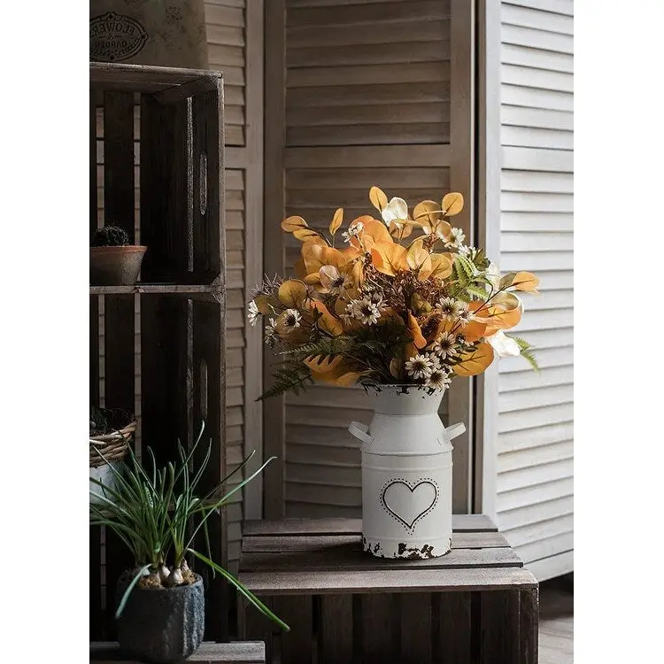 Shabby Chic Vase White Milk Metal Jug French Rustic Bucket