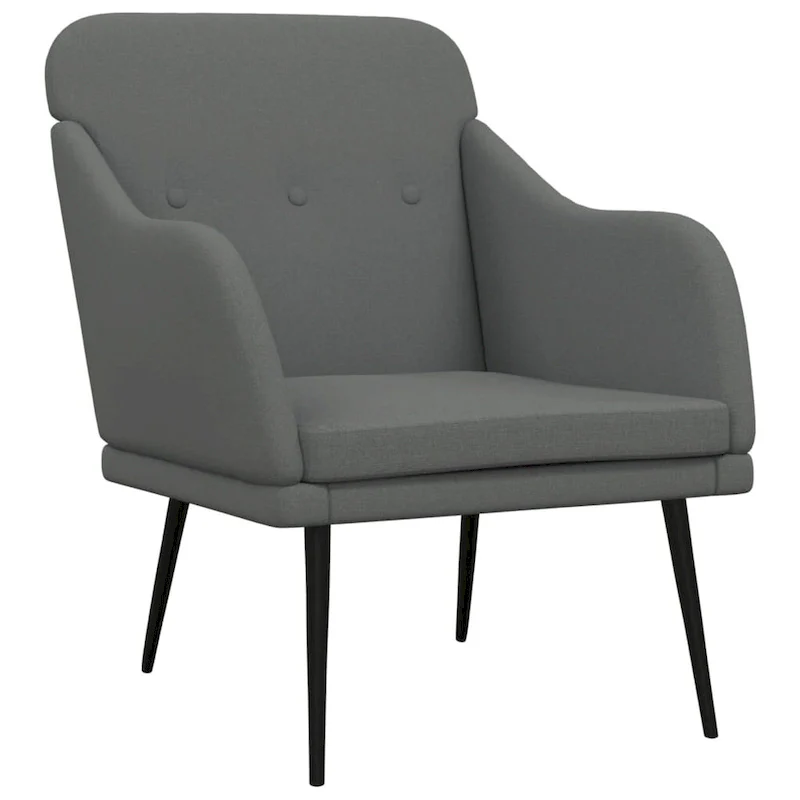 Dark Gray Fabric Upholstered Armchair with Sloped Back and Metal Frame – 1 Person