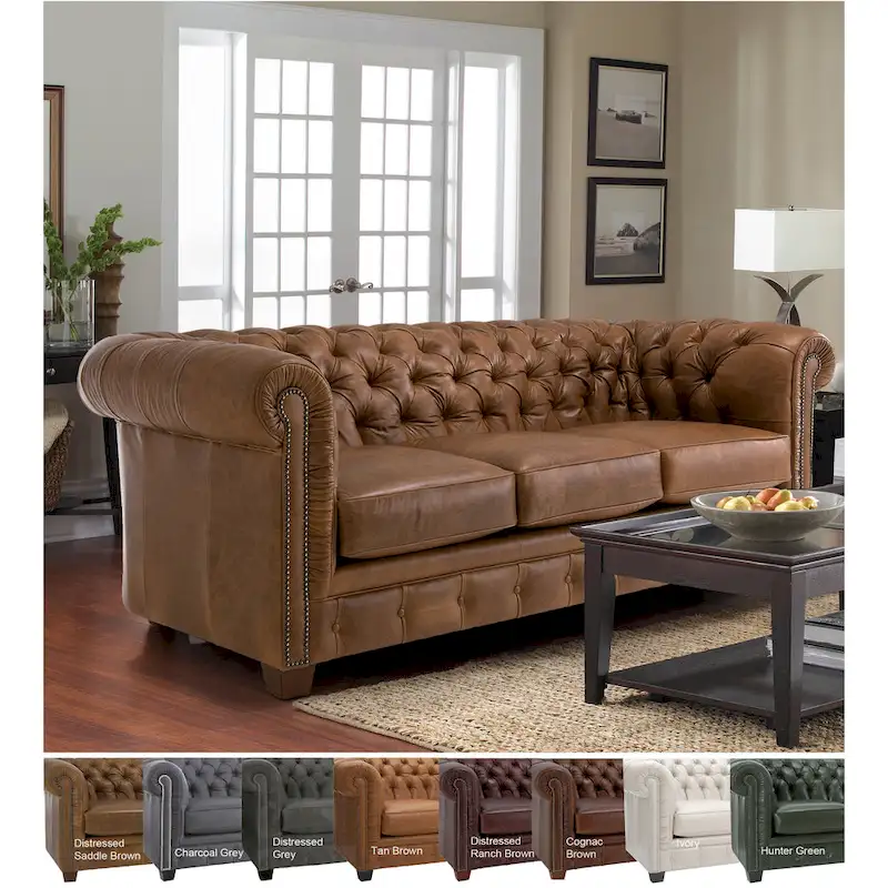 Hancock Tufted Top Grain Italian Leather Chesterfield Sofa - 31  H x 86  W x 40  D