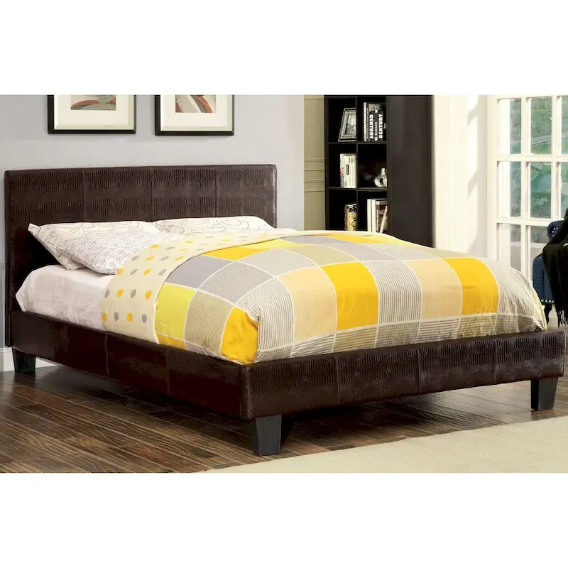 Gols Contemporary Brown Faux Leather Upholstered Platform Bed by