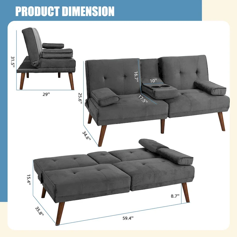 Futzca 60  Small Loveseat, 3 in 1 Cute Convertible Sofa Bed