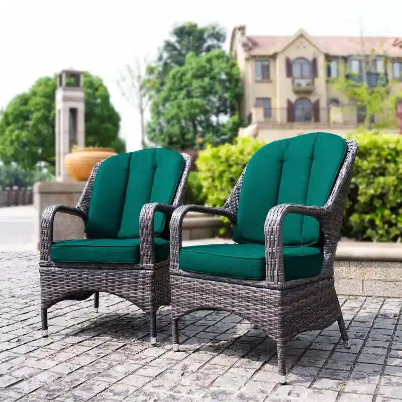 2-Piece Patio Brown Wicker Arm Chair with Cushion