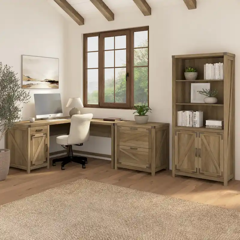 Knoxville 60W L-Desk with File Cabinet and Bookcase by Bush Furniture