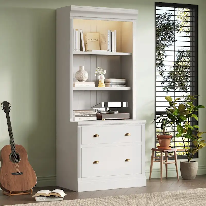 Versatile Tall Bookshelf with LED Lighting and Multiple Storage Options for Home