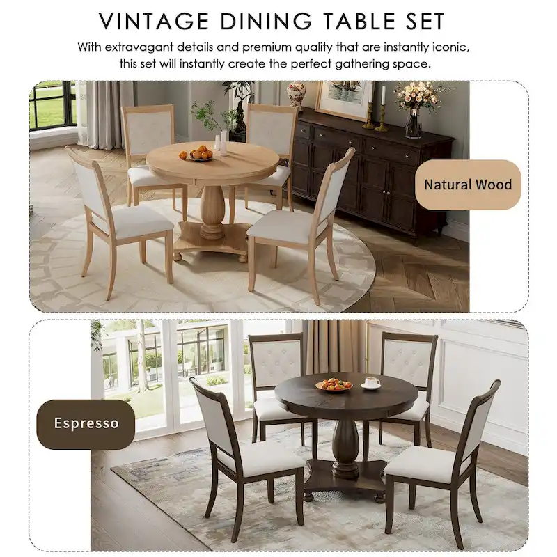 Lak Retro 5-Piece Dining Sets with Upholstered Chairs by GDFStudio