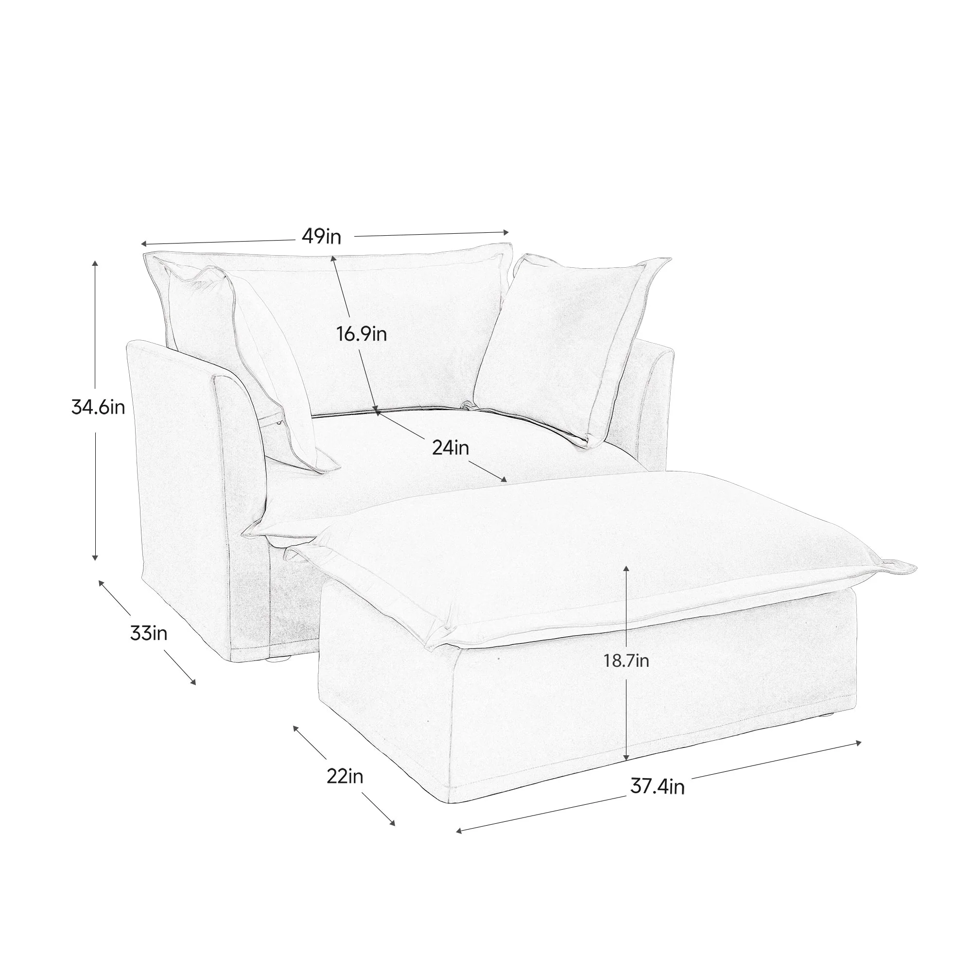 Walker Edison | Cloud Deep Seat Slipcovered Armchair with Ottoman