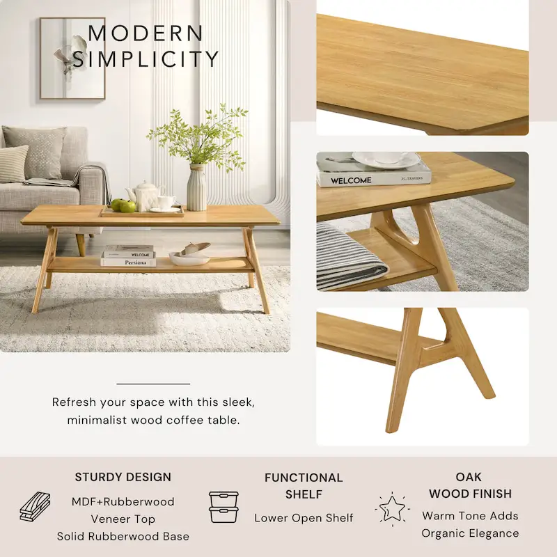 Mid-Century Modern Wood 3-Piece Coffee Table Set
