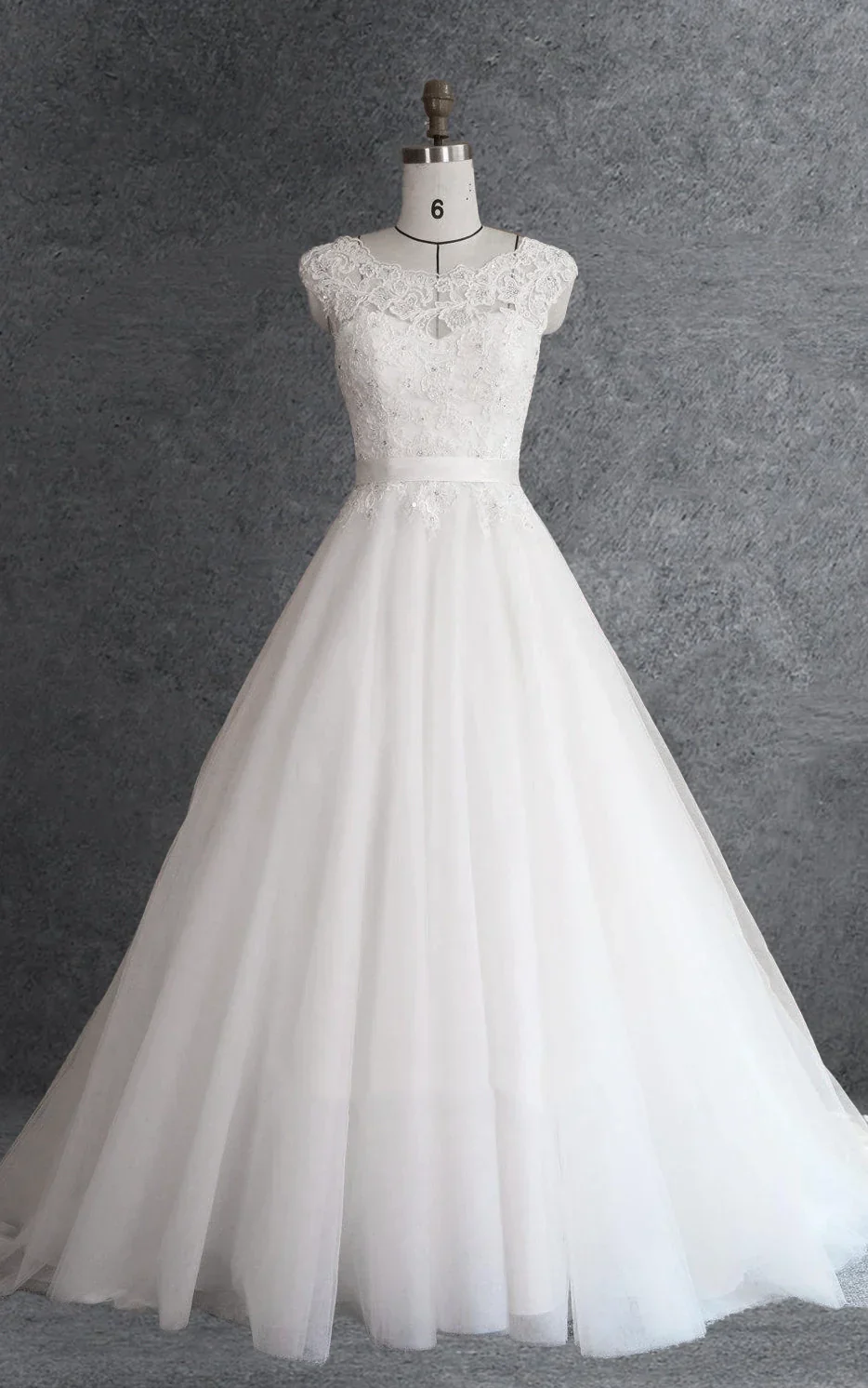 Ball Gown Cap Sleeve Lace Satin Dress With Beading Appliques Illusion