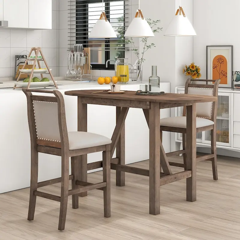 3-Piece Drop Leaf Dining Table Set with 2 Chairs