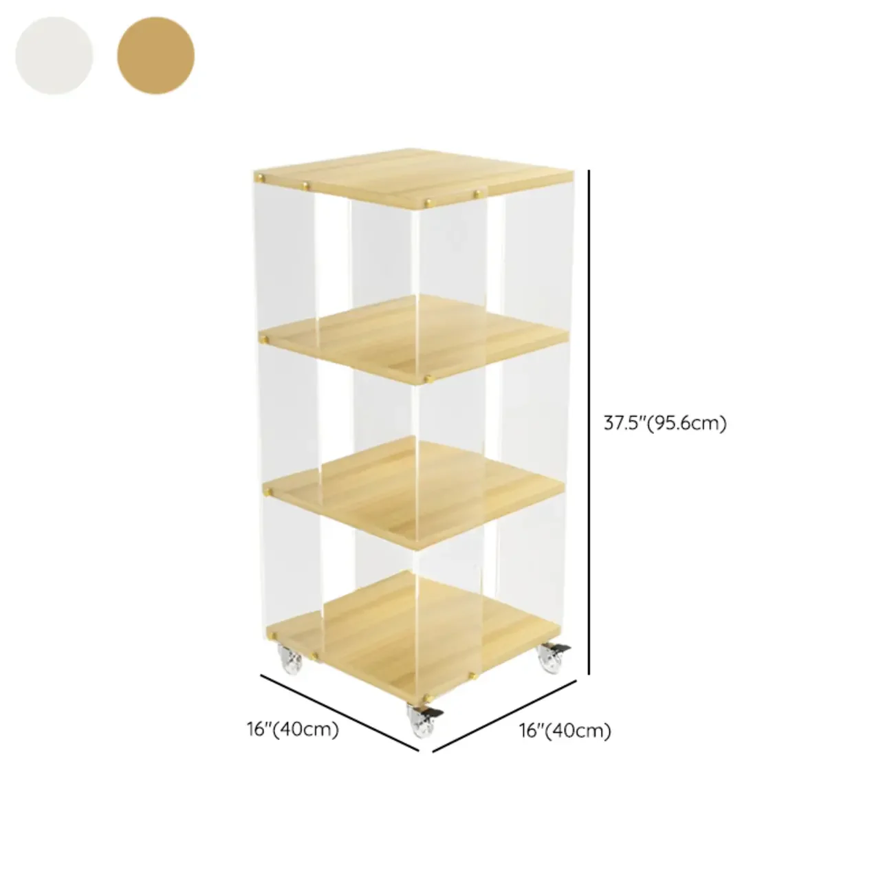 Acrylic 4-Tier Narrow Open Back Bookcase with Wheels