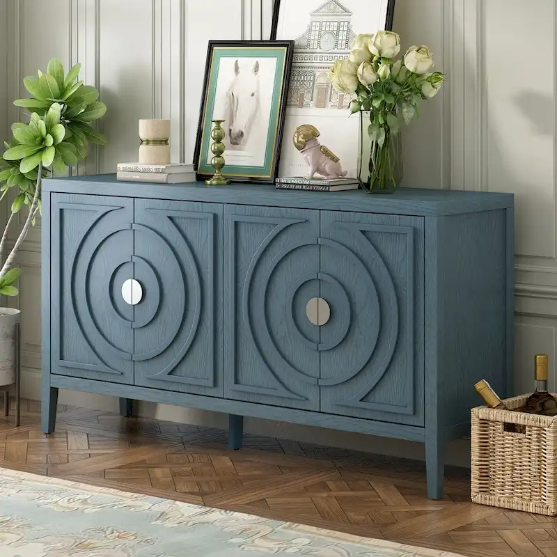 Retro Sideboard with Circular Groove Design Metal Handle