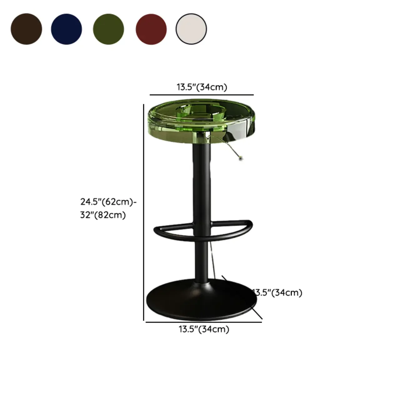Sleek Metal Clear Acrylic Swivel Adjustable Bar Stool