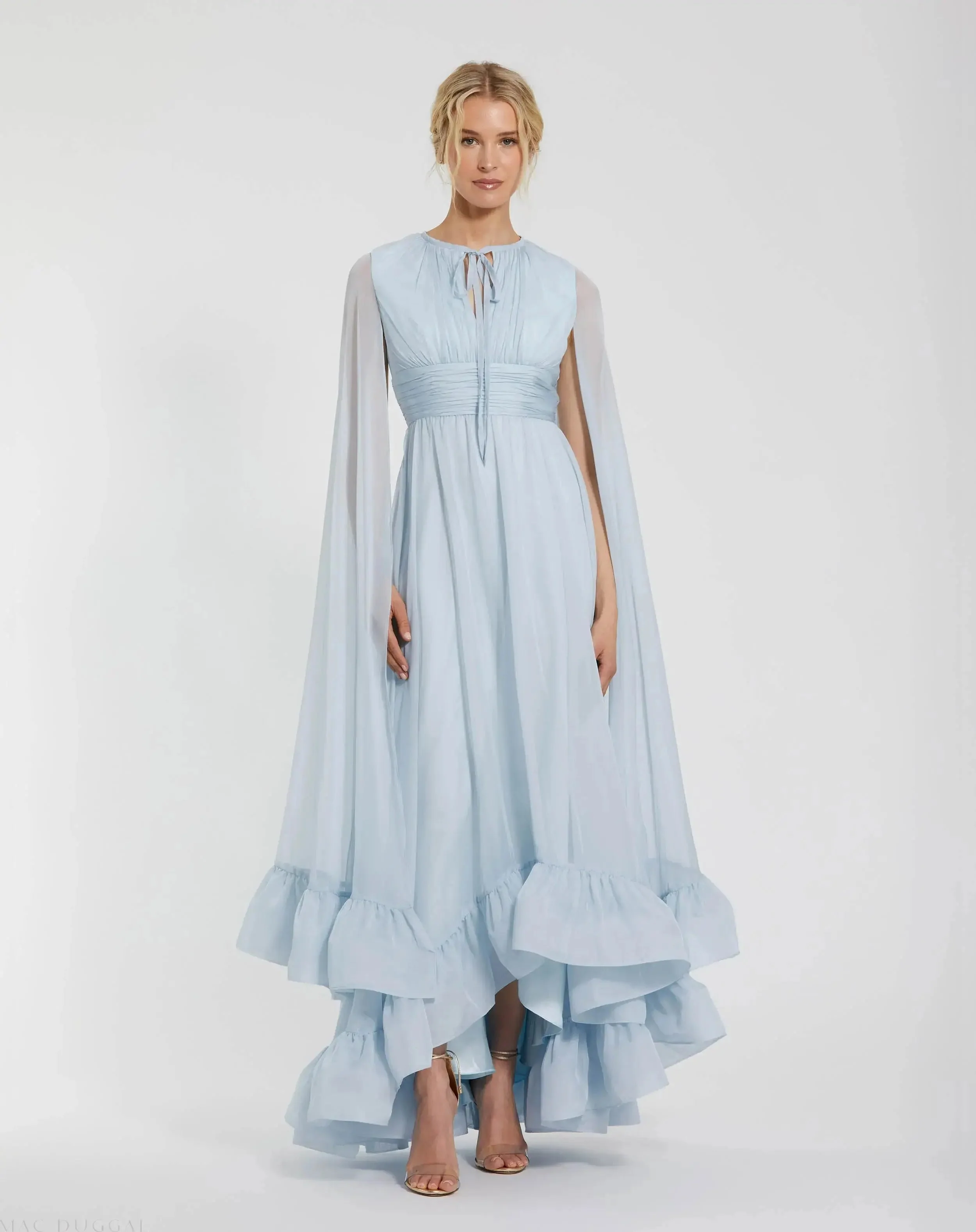 Chiffon Cape Sleeve Ankle-Length Dress With Keyhole