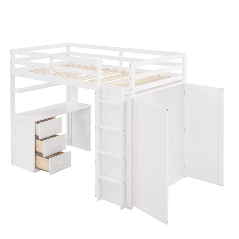 Multi-Functional Twin/Full Size Loft Bed with Drawers, Desk, Wardrobe - Space-Saving Study Area