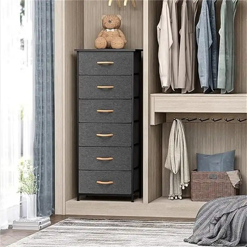 Brown / Black / Grey 6-Drawer Vertical Storage Tower, Single-Person Use