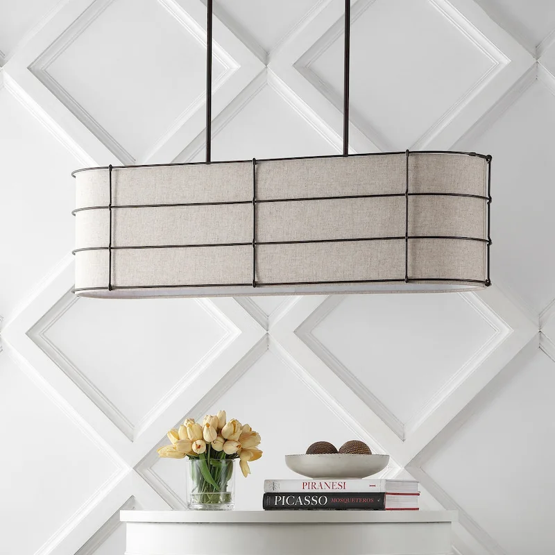 Oakley 42  4-Light Rustic Farmhouse Iron Linear LED Pendant, Oil Rubbed Bronze by JONATHAN Y - 4 Light