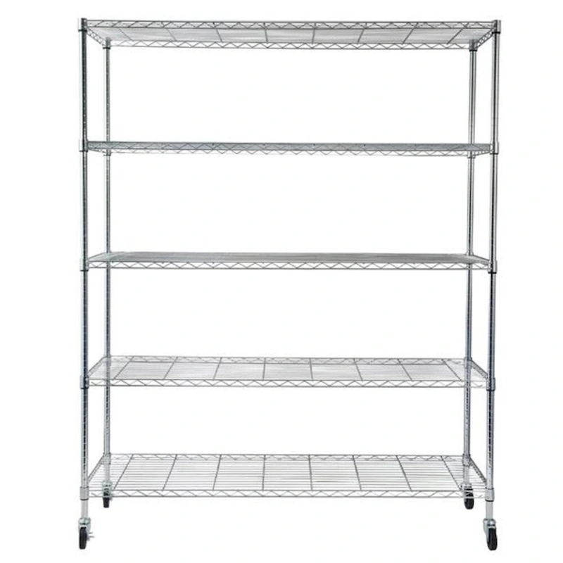 5-Tier Steel Wire Shelving with Wheels - (59.06 x 17.72 x 70.87)