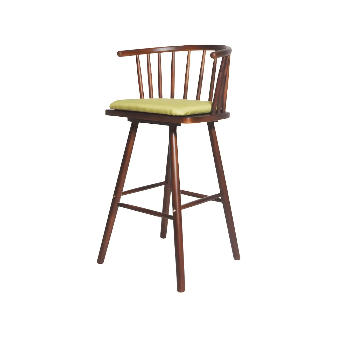 Traditional Wooden Low Back Bar Stool with Cushioned Seat