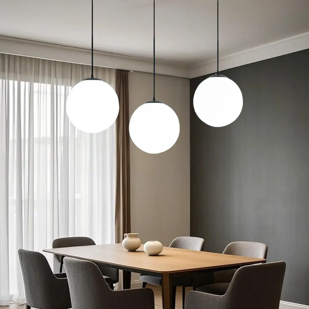 Modern White Glass Globe Pendant Light
