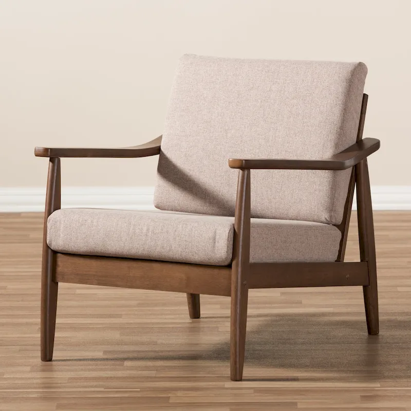 Mid-Century Lounge Chair with Solid Wood Legs and Upholstered Seat