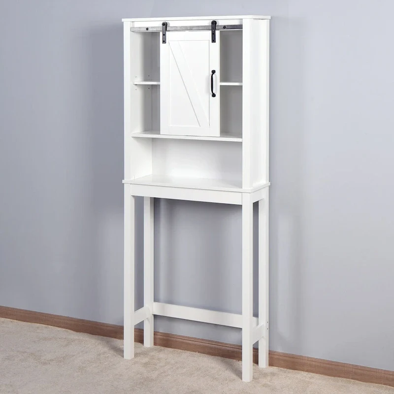 Over-the-Toilet Wood Storage Cabinet with Adjustable Shelves - White