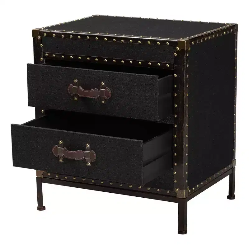 Baxton Studio Laura Canvas 2 Drawer End Table Trunk Black/Brown