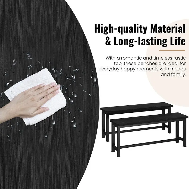 Rustic Brown Industrial Dining Benches - Set of 2