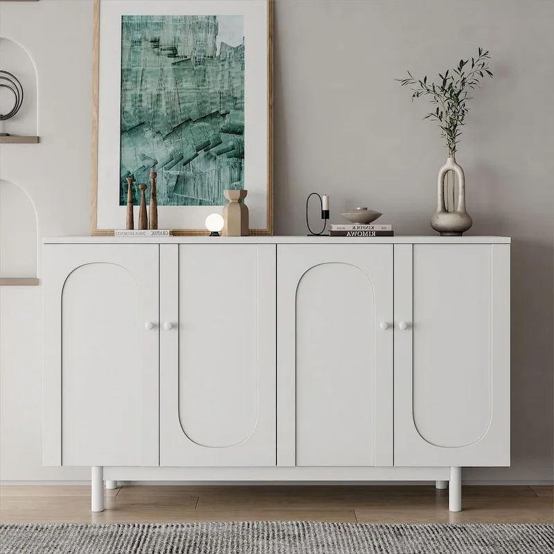 White / Mint Green 4-Door Storage Cabinet with Adjustable Shelf