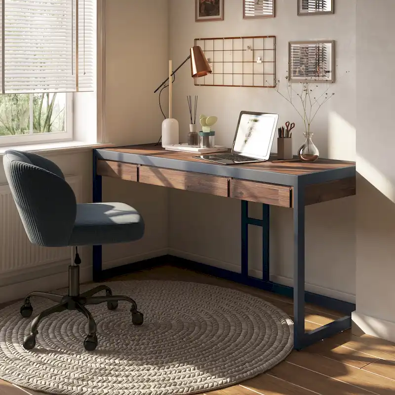 WYNDENHALL Cecilia Solid Acacia Wood Industrial Office Desk