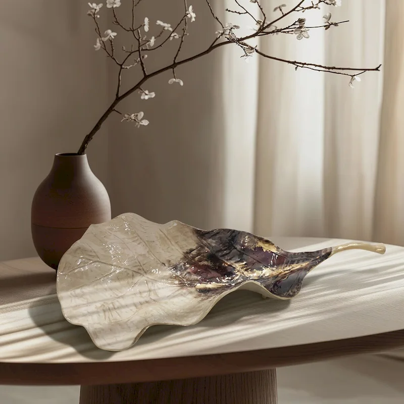 Sagebrook Home Metal Modern Glam Two Tone Novelty Leaf Table Decor