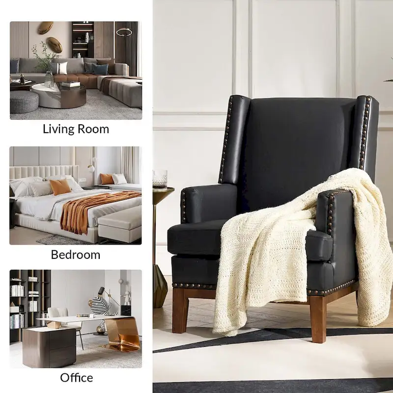 Lourdes Genuine Leather Armchair with Solid Wood Frame and Removable Seat Cushion,Set of 2 by