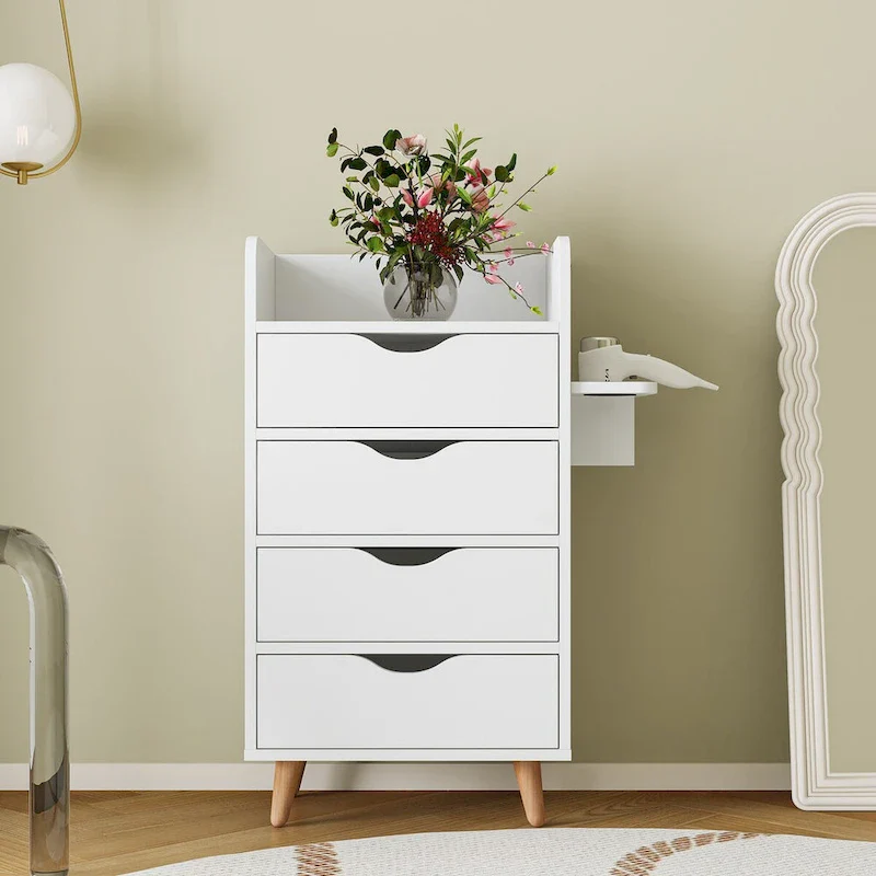 White / Pink 4-Drawer Salon Storage Cabinet for 1 Stylist