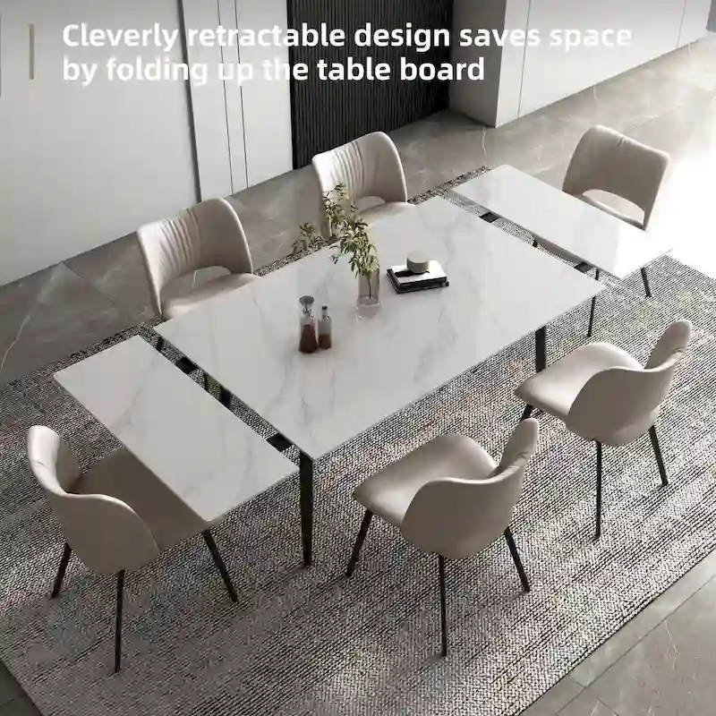 Extendable Dining Table Set with Sintered Stone Top - Seats 6-10