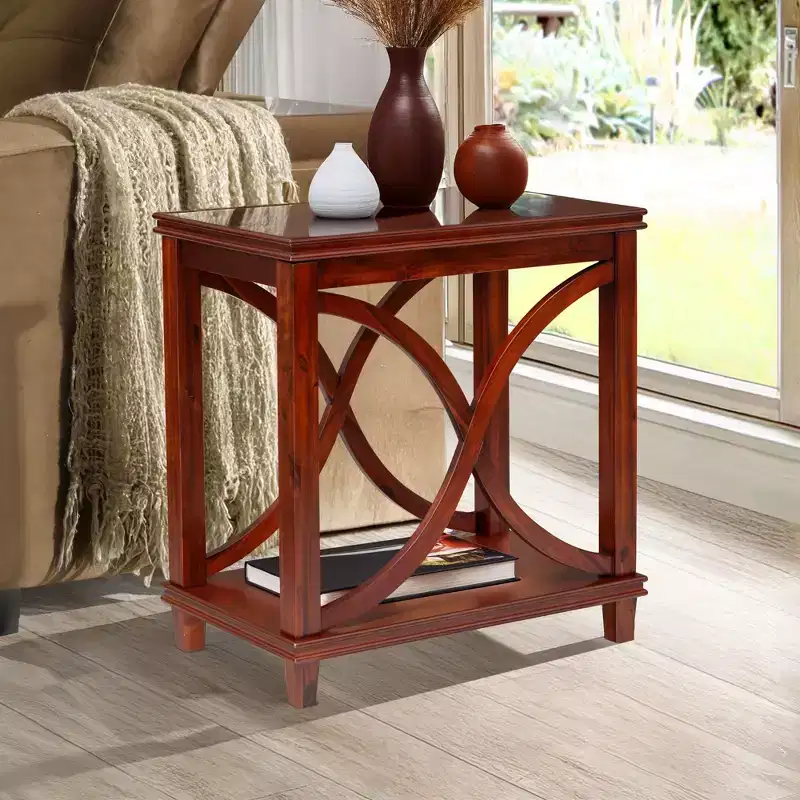 Cherry 2-Tier Console Table with X-Design, 1-Person