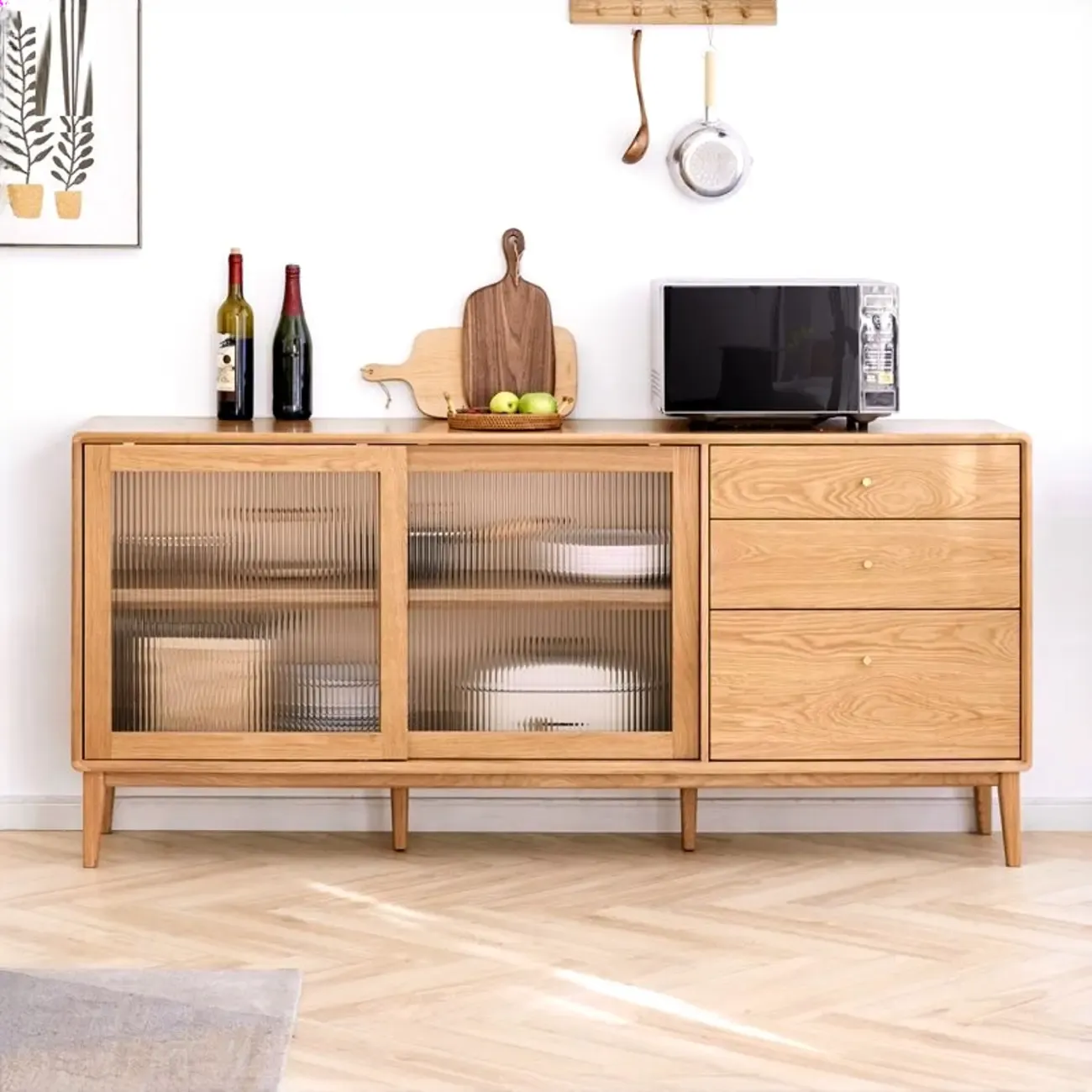 Modern Wood Sliding Doors Sideboard with Drawers