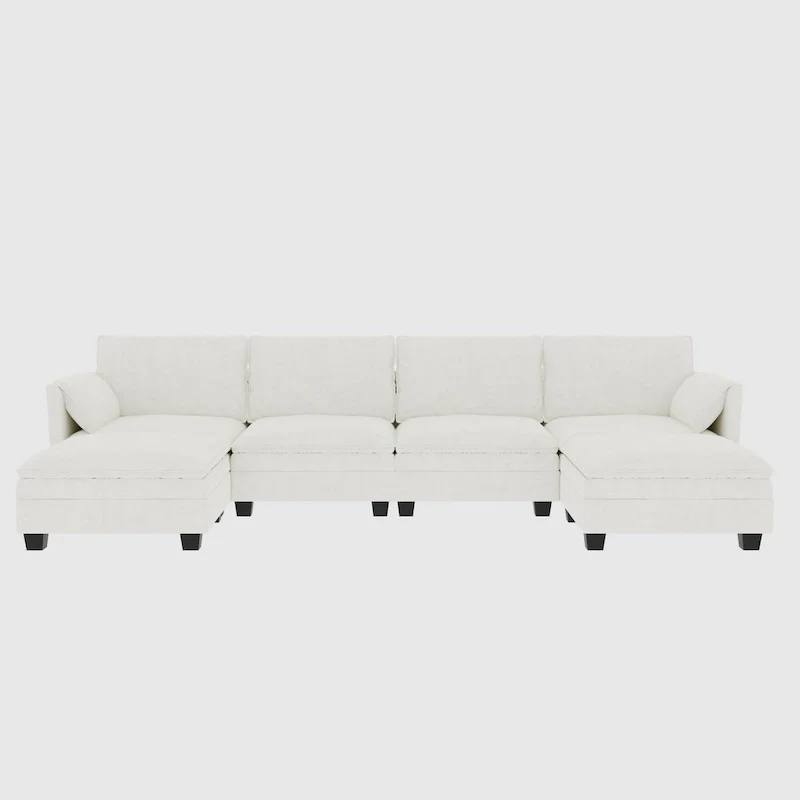 Christopher Knight Home - Noah 141.5  U-Shaped 6-Seater Sofa Couch with Movable Ottoman and Armrest Pockets, Fabric Upholstery