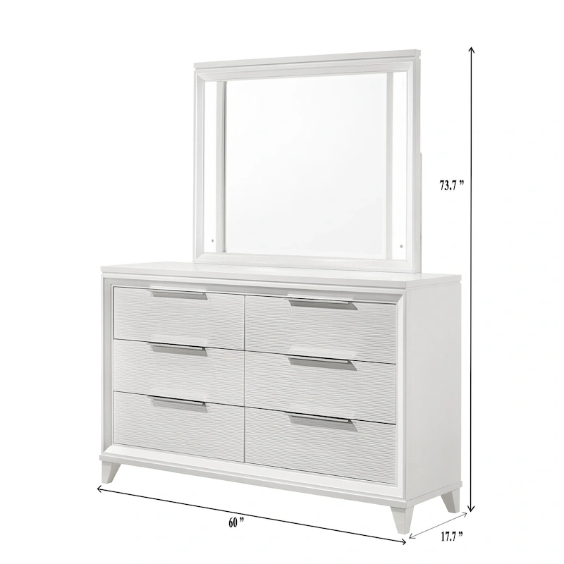 Denissa 6 Piece White Upholstered LED Panel Bedroom Set