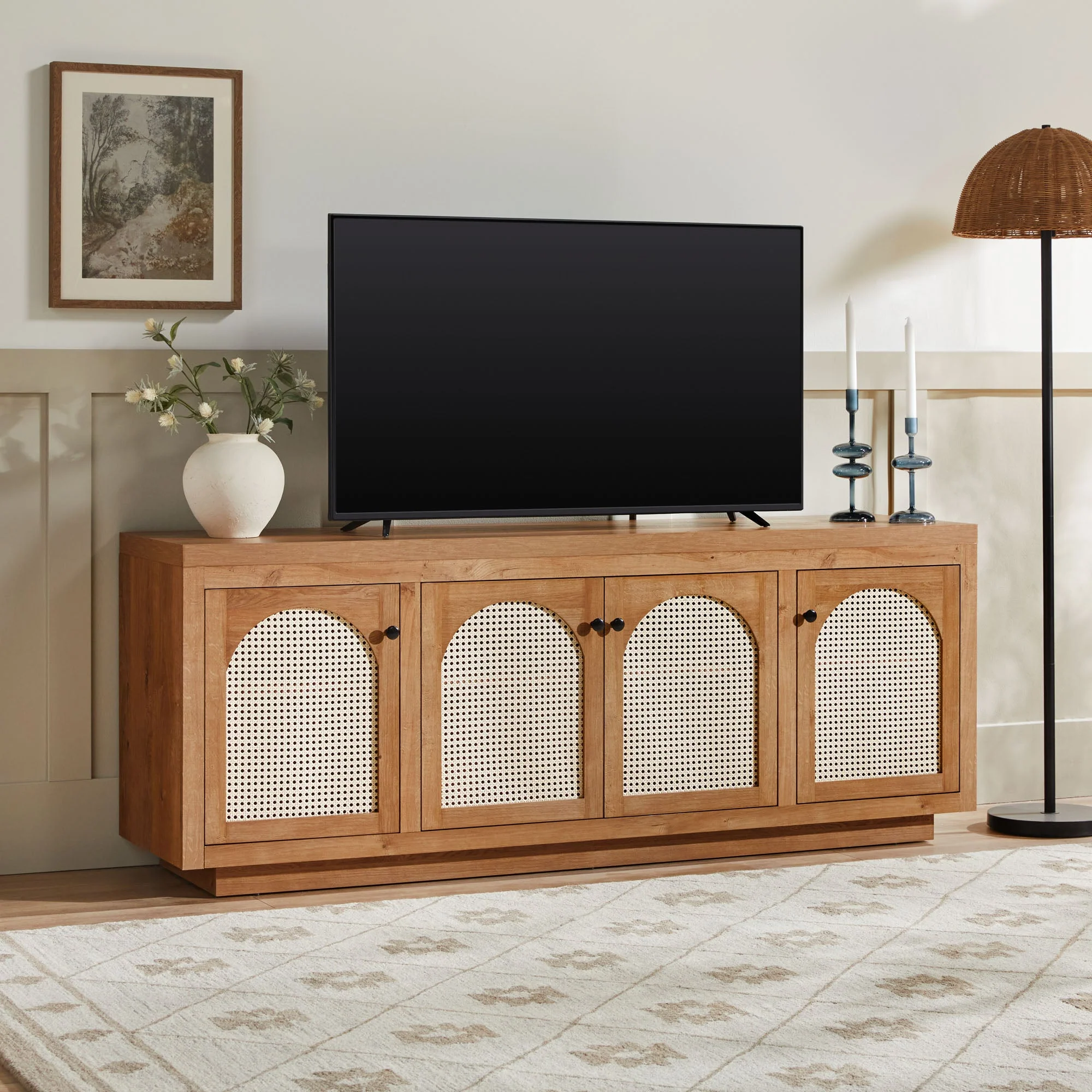 Sasha Contemporary TV Stand and Sideboard with Rattan Doors for up to 80 TV