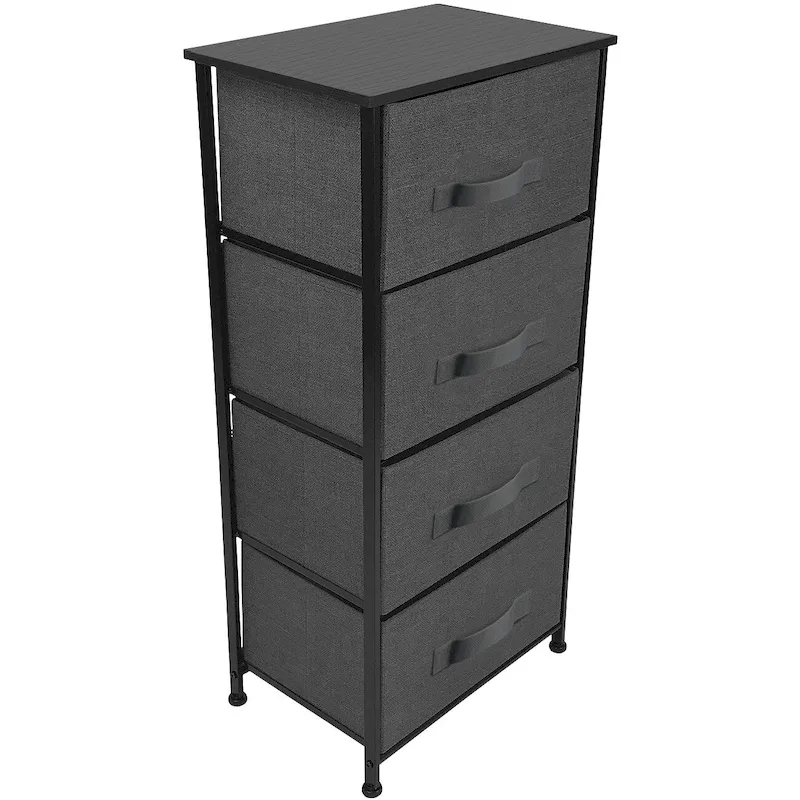 4-Drawer Fabric Storage Chest, Black/White, 1-Person Assembly